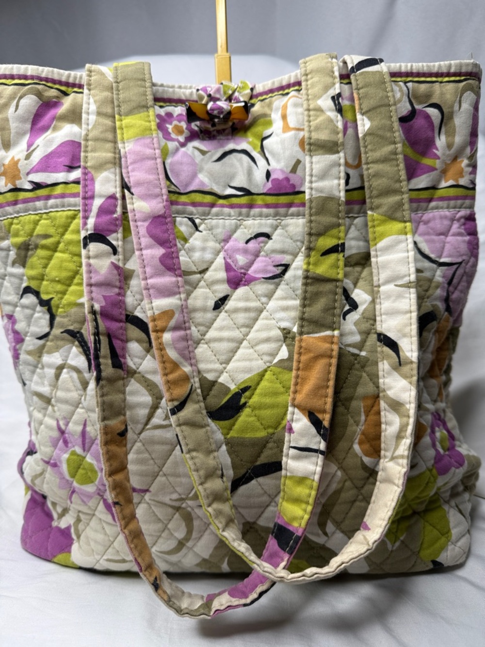 Vtg Vera Bradley Quilted Floral Tote Bag in Pink, Green and Cream